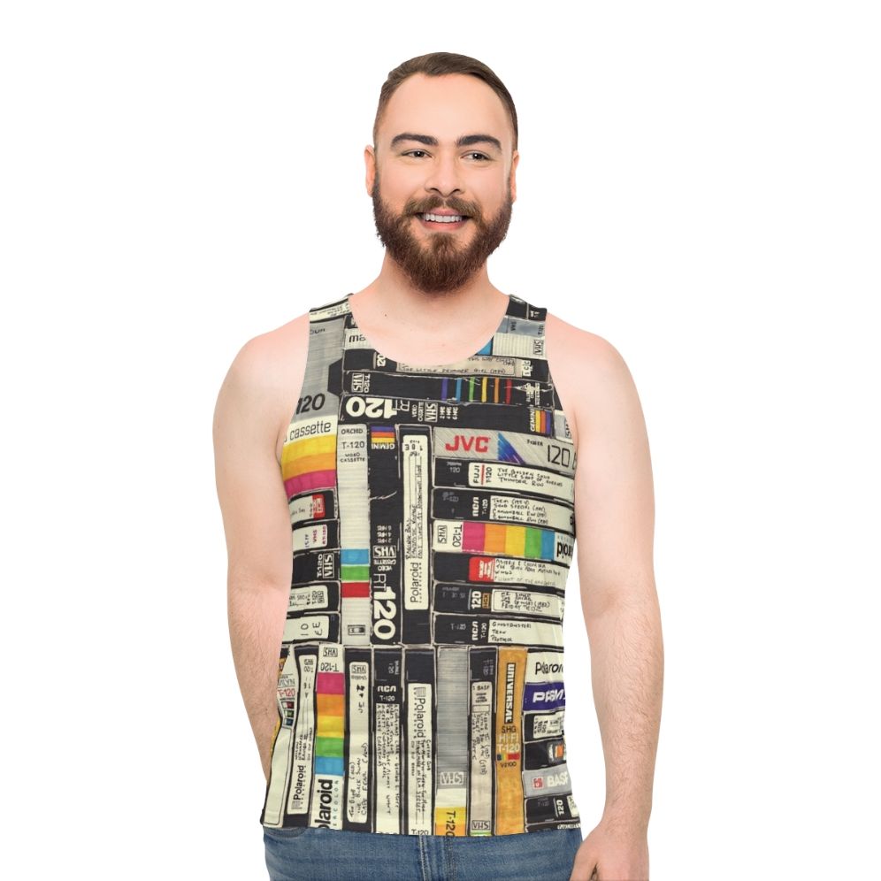 Retro VHS unisex tank top with pop art design