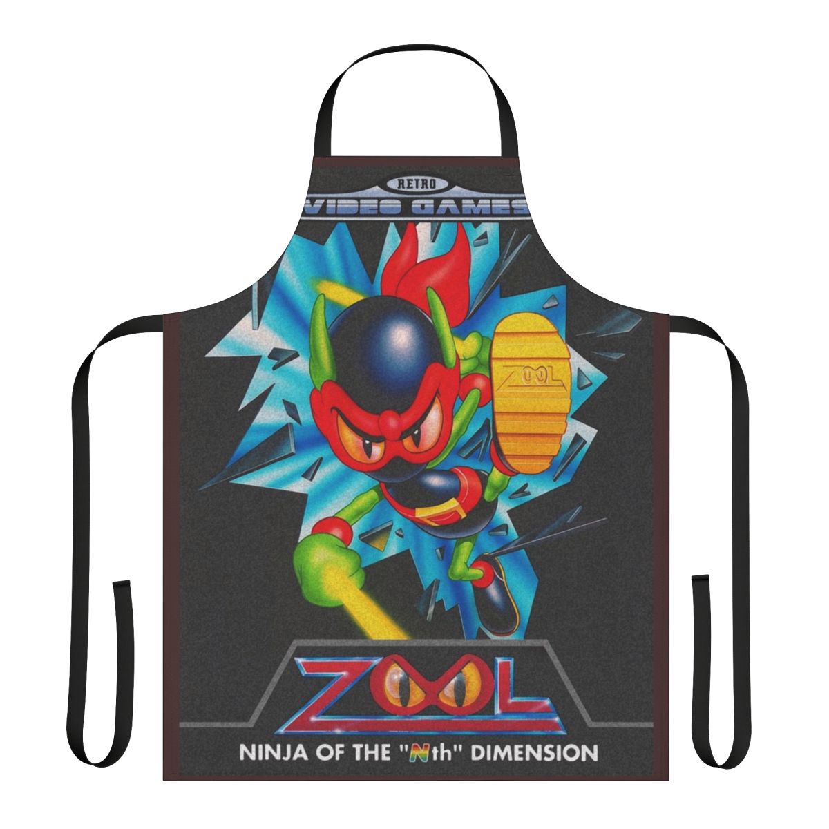 Retro-styled apron featuring a Zool video game inspired design