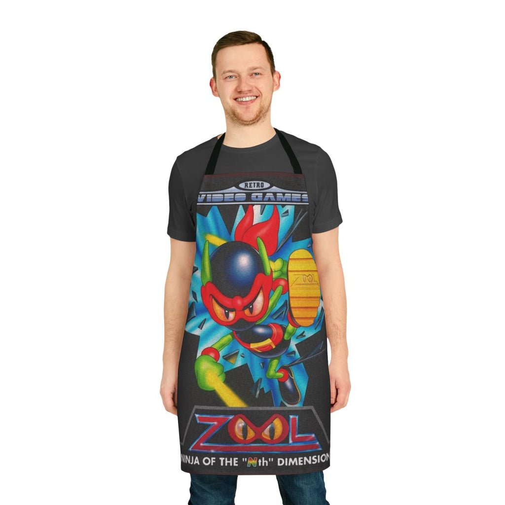 Retro-styled apron featuring a Zool video game inspired design