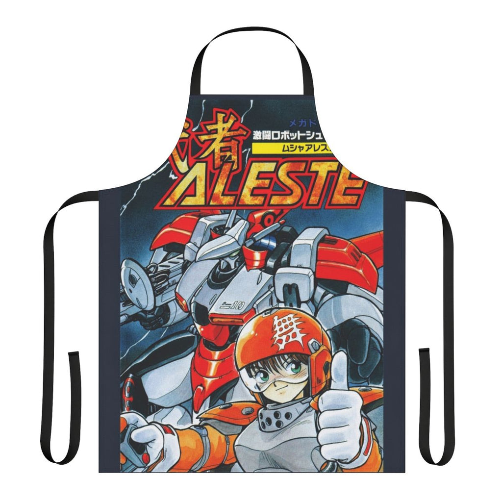 Retro gaming inspired apron featuring the cover art of the classic shoot 'em up game Musha Aleste