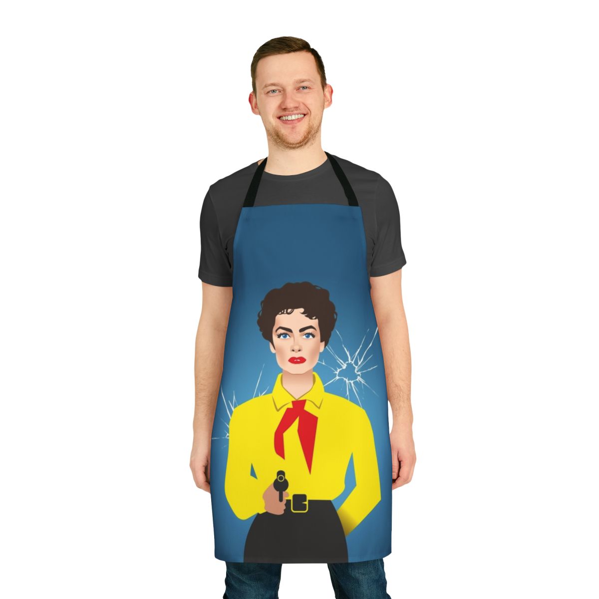 Vintage-inspired apron with a stylized Vienna print, paying homage to the glamour and camp of classic Hollywood films.