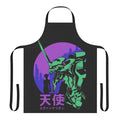 Retro vintage style apron featuring characters and imagery from the anime series Neon Genesis Evangelion.