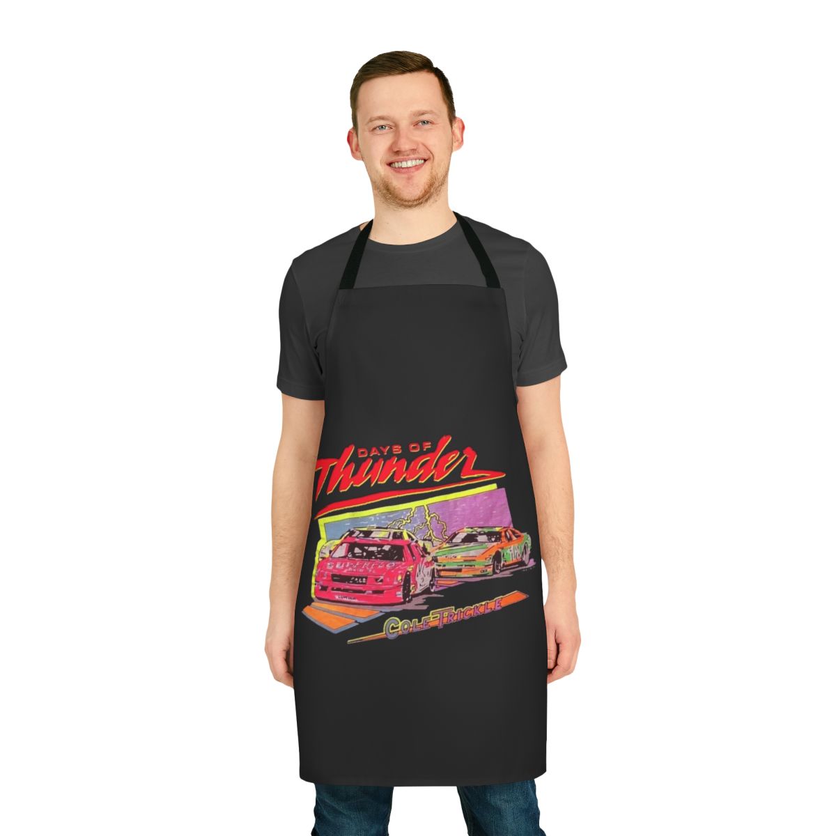 Vintage-style apron featuring a Days of Thunder movie design