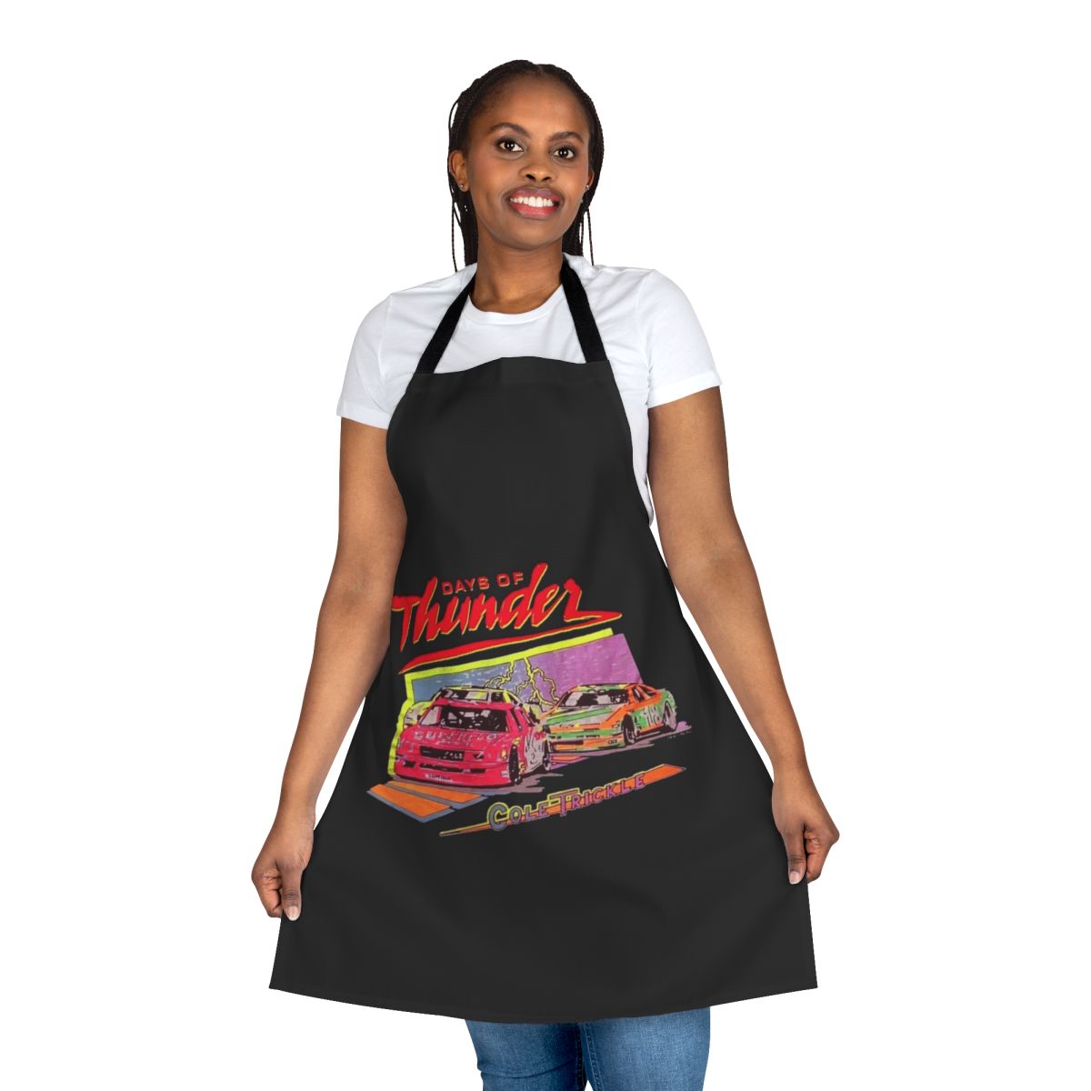 Vintage-style apron featuring a Days of Thunder movie design
