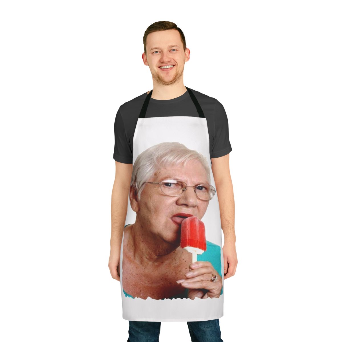 Retro vintage style apron with funny granny ice cream graphic design