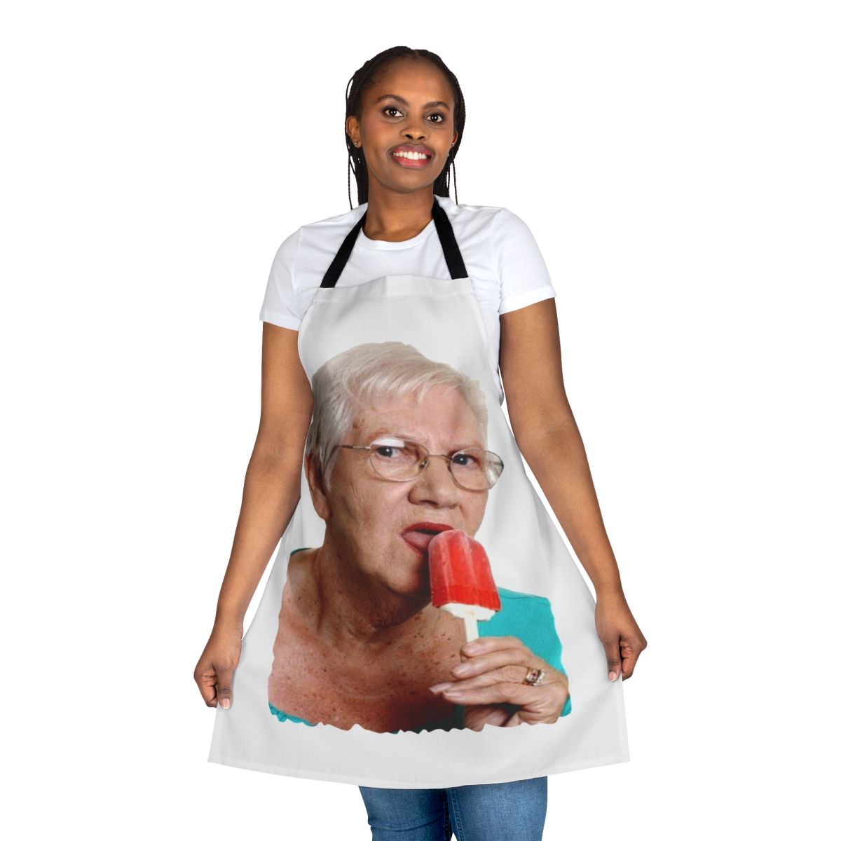 Retro vintage style apron with funny granny ice cream graphic design