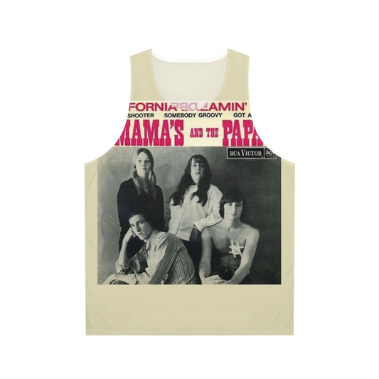 Retro vintage graphic tank top with Mamas and Papas band logo