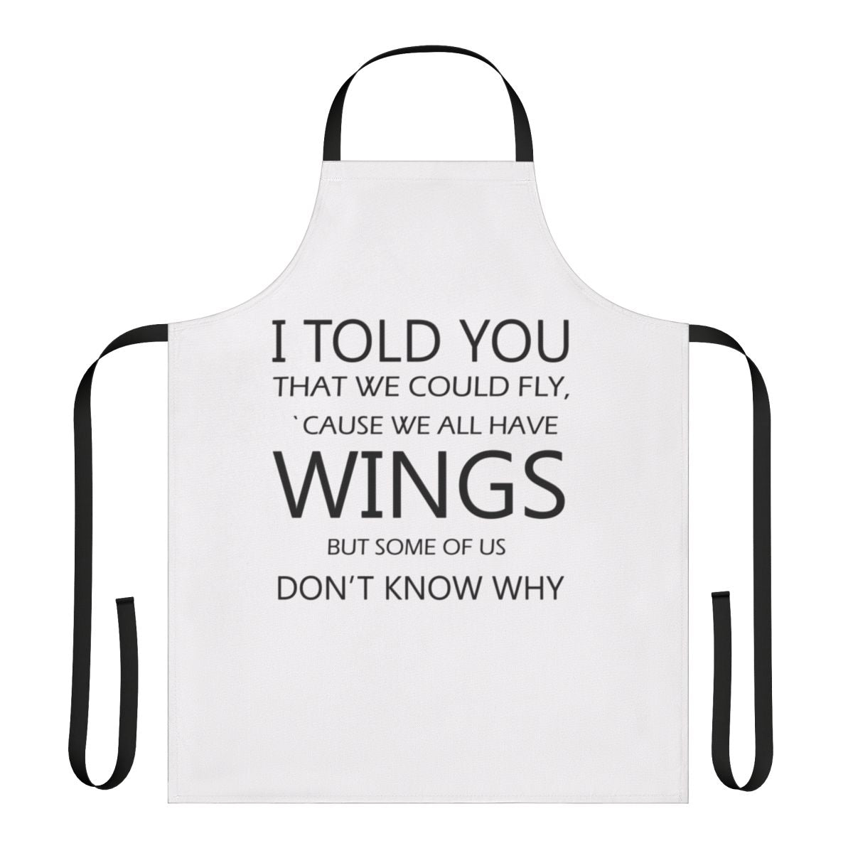 Retro vintage-style apron with the lyrics "They Can Never Tear Us Apart" from the INXS song