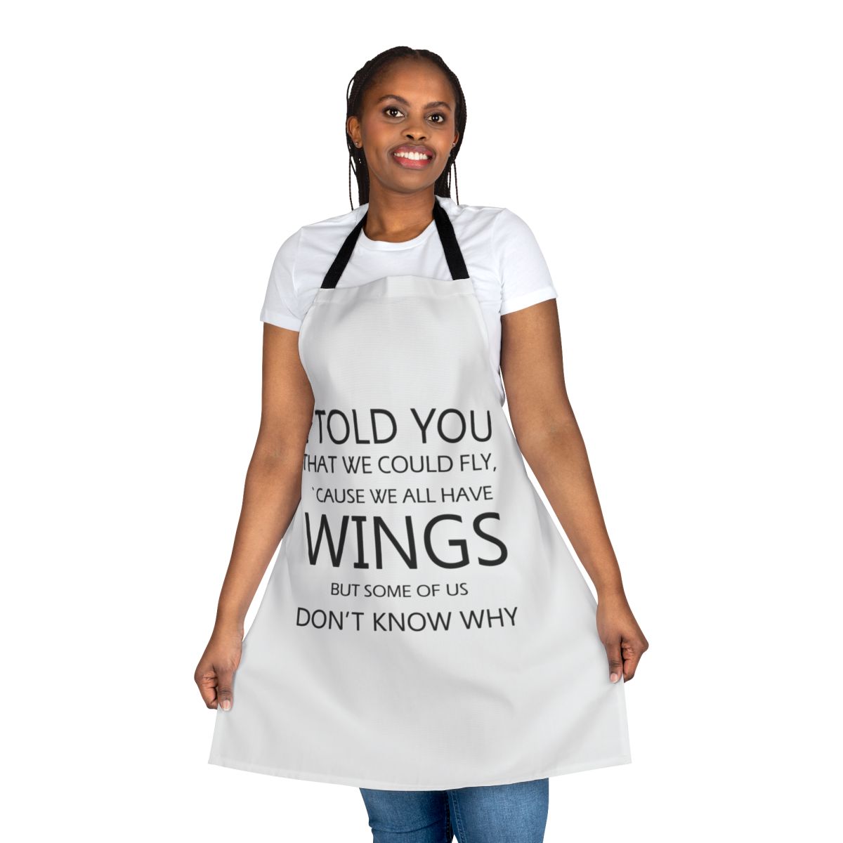 Retro vintage-style apron with the lyrics "They Can Never Tear Us Apart" from the INXS song