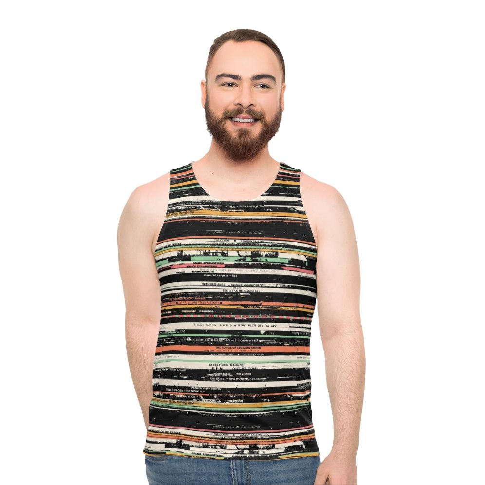 Unisex tank top with retro vinyl records graphic design