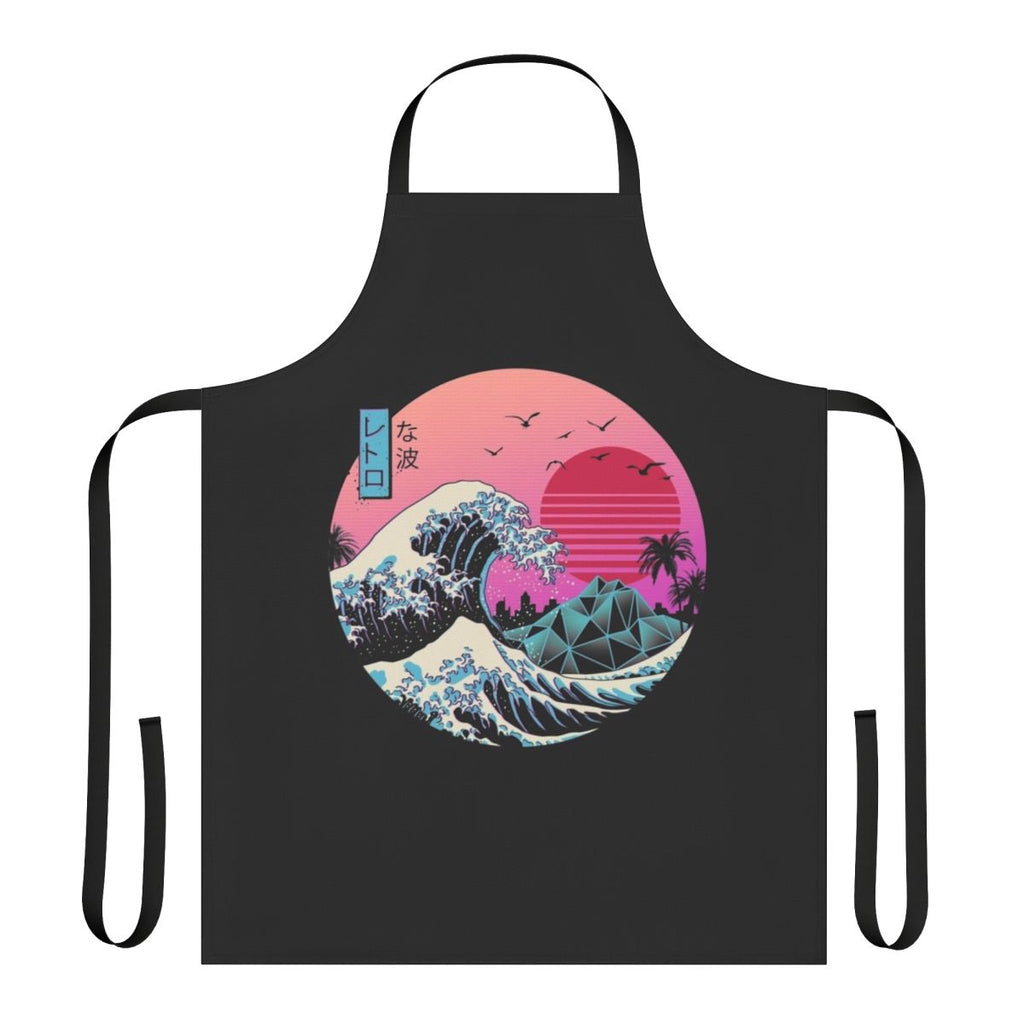 Retro wave patterned apron with Japanese-inspired design