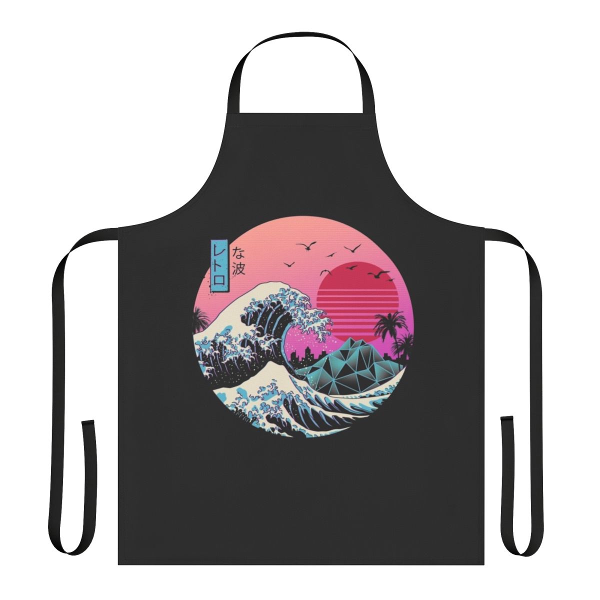 Retro wave patterned apron with Japanese-inspired design