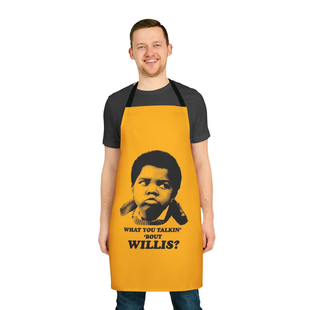 Retro apron featuring the iconic "What You Talkin' About Willis?" quote from the TV show Different Strokes