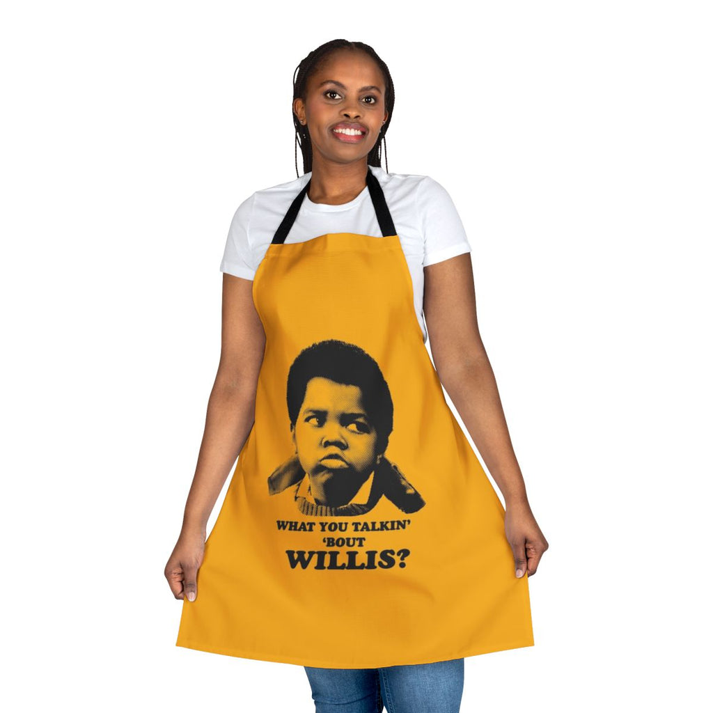 Retro apron featuring the iconic "What You Talkin' About Willis?" quote from the TV show Different Strokes