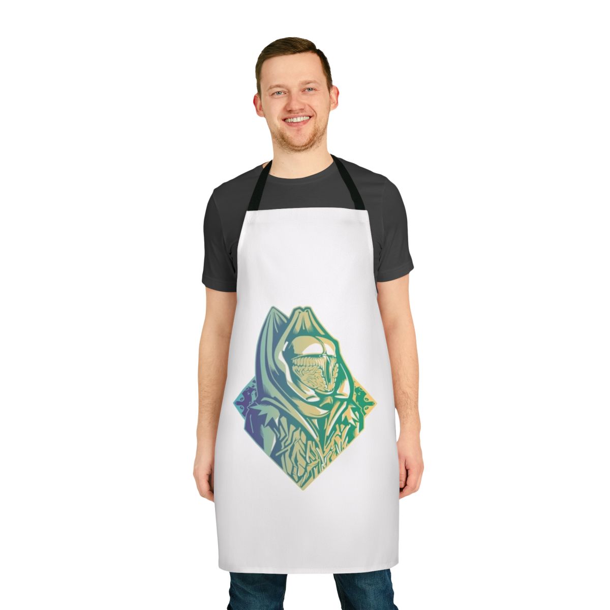 Retro-styled apron featuring a Sixth Doctor from Doctor Who design