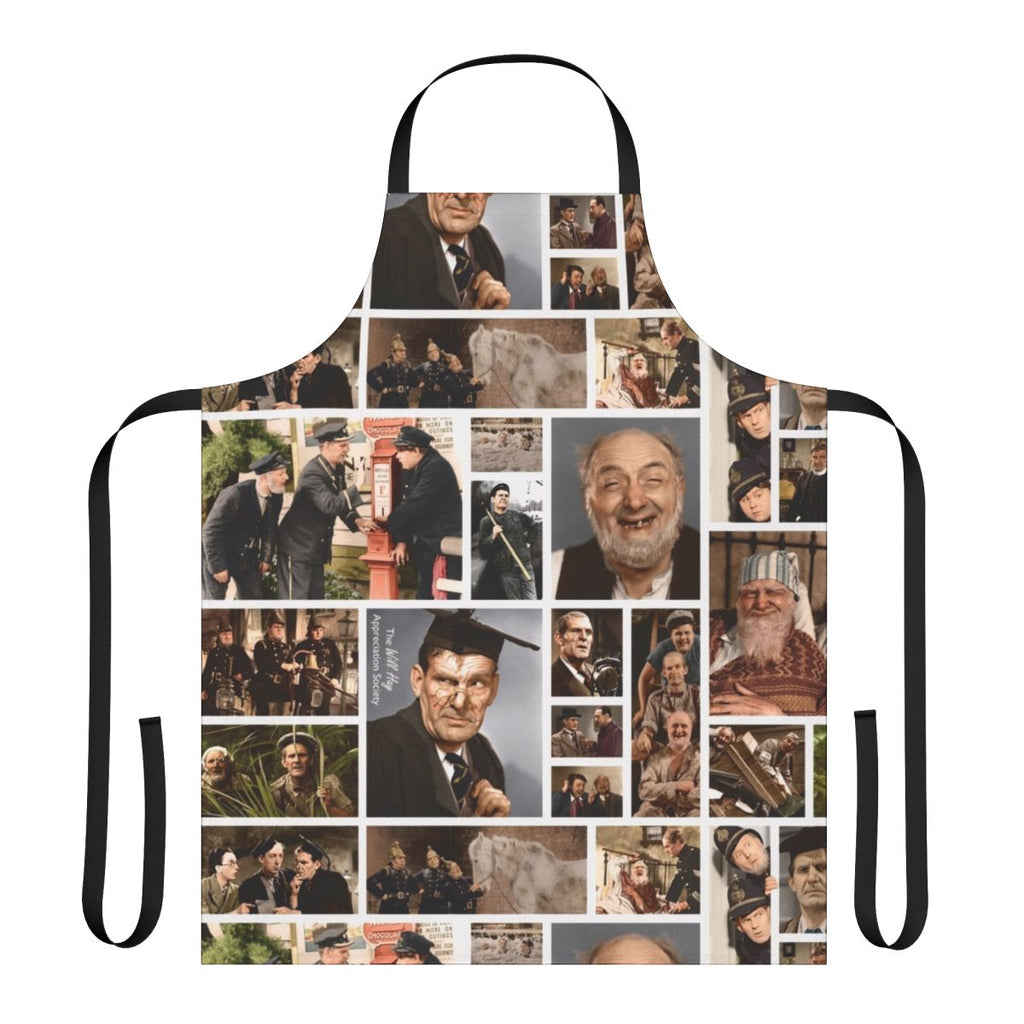 Colorized collage design featuring British comedian Will Hay on a high-quality kitchen apron
