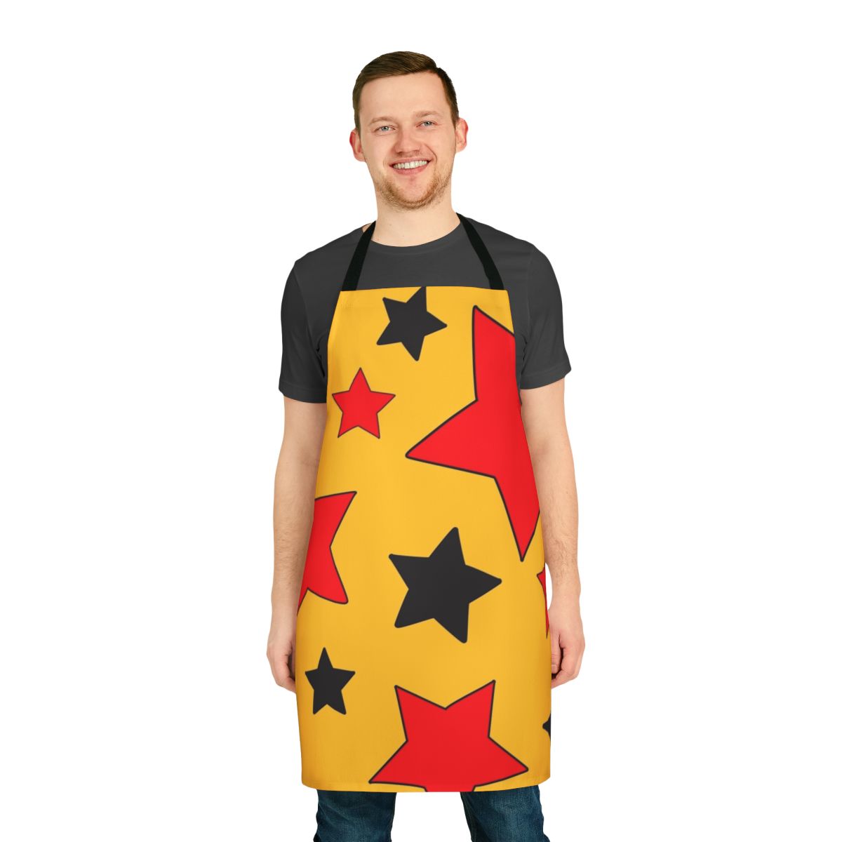Vibrant apron featuring a retro wizard stars design inspired by underground and independent comics