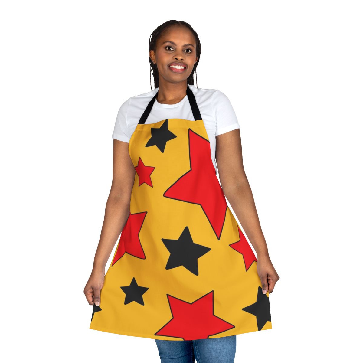Vibrant apron featuring a retro wizard stars design inspired by underground and independent comics