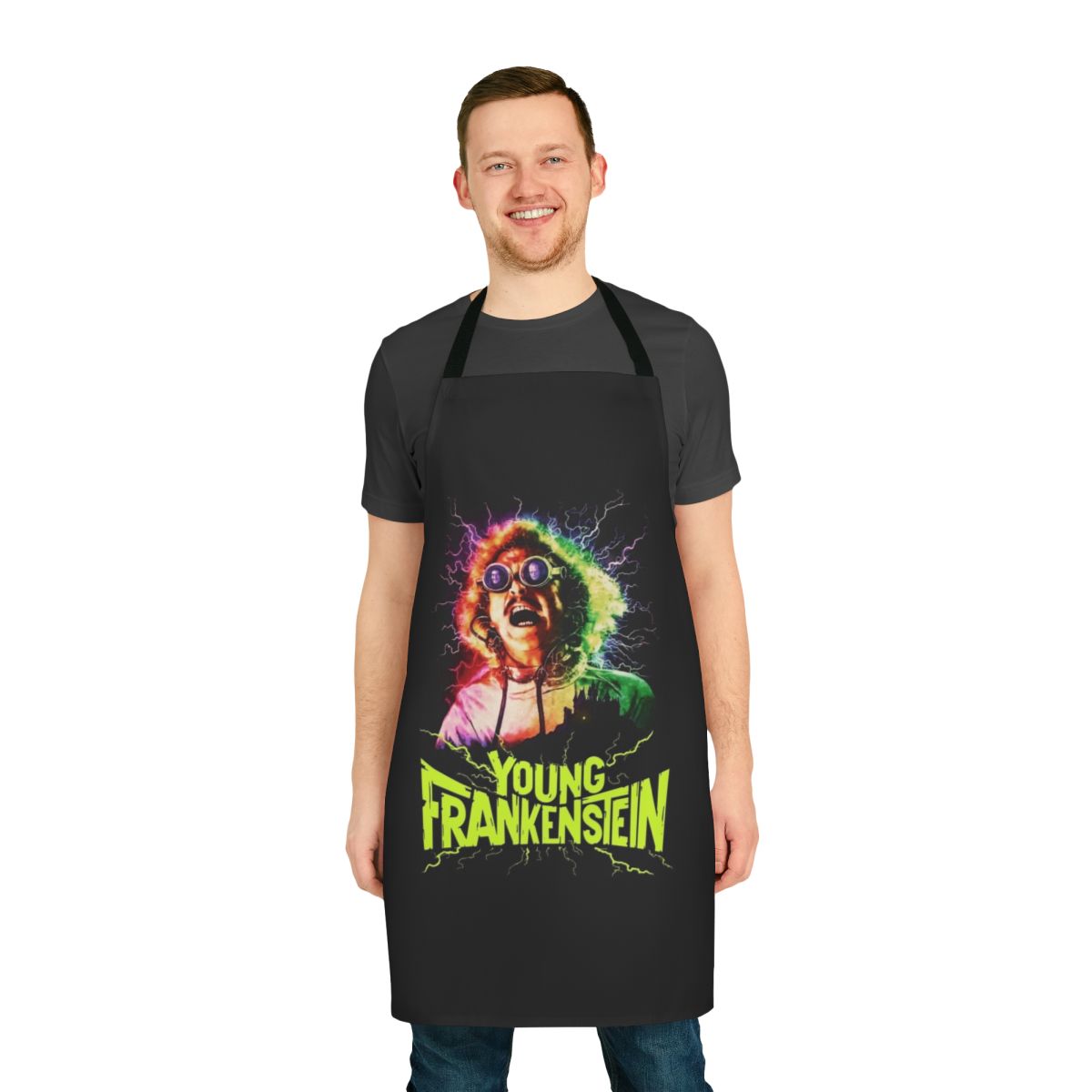 Retro-styled apron featuring the classic comedy horror film Young Frankenstein with Gene Wilder