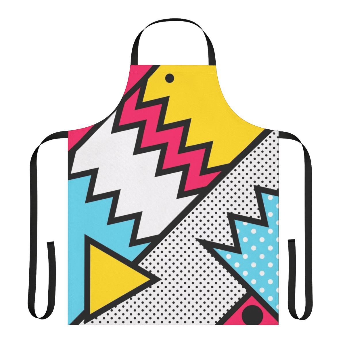 Colorful zigzag pattern apron with abstract 80s Memphis-style design