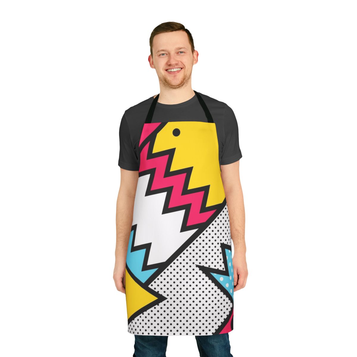 Colorful zigzag pattern apron with abstract 80s Memphis-style design