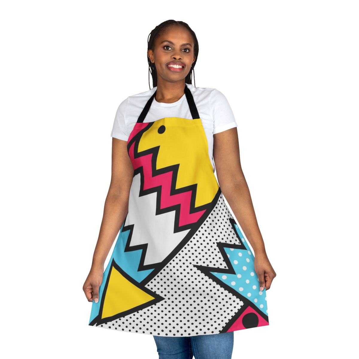 Colorful zigzag pattern apron with abstract 80s Memphis-style design