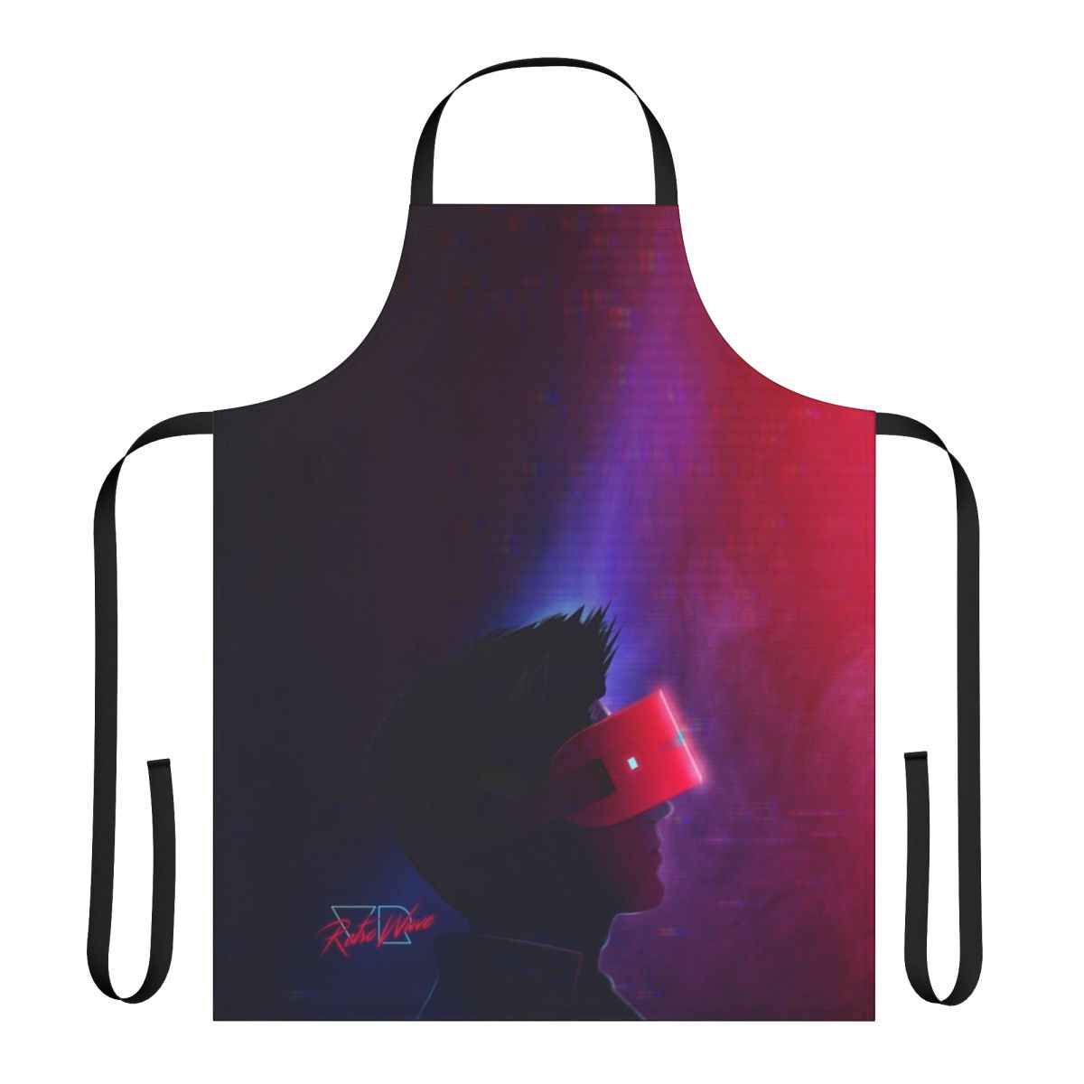 Retrowave inspired apron with a virtual reality, cyberpunk design