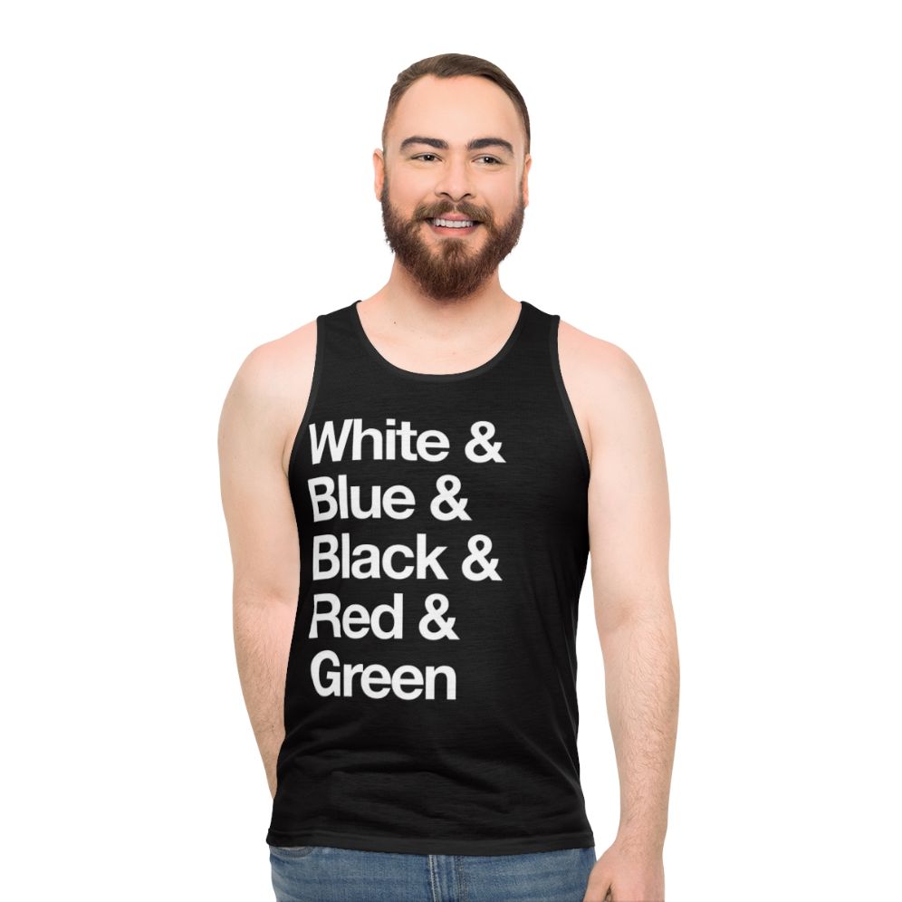 Reversible unisex color block tank top with MTG color wheel design