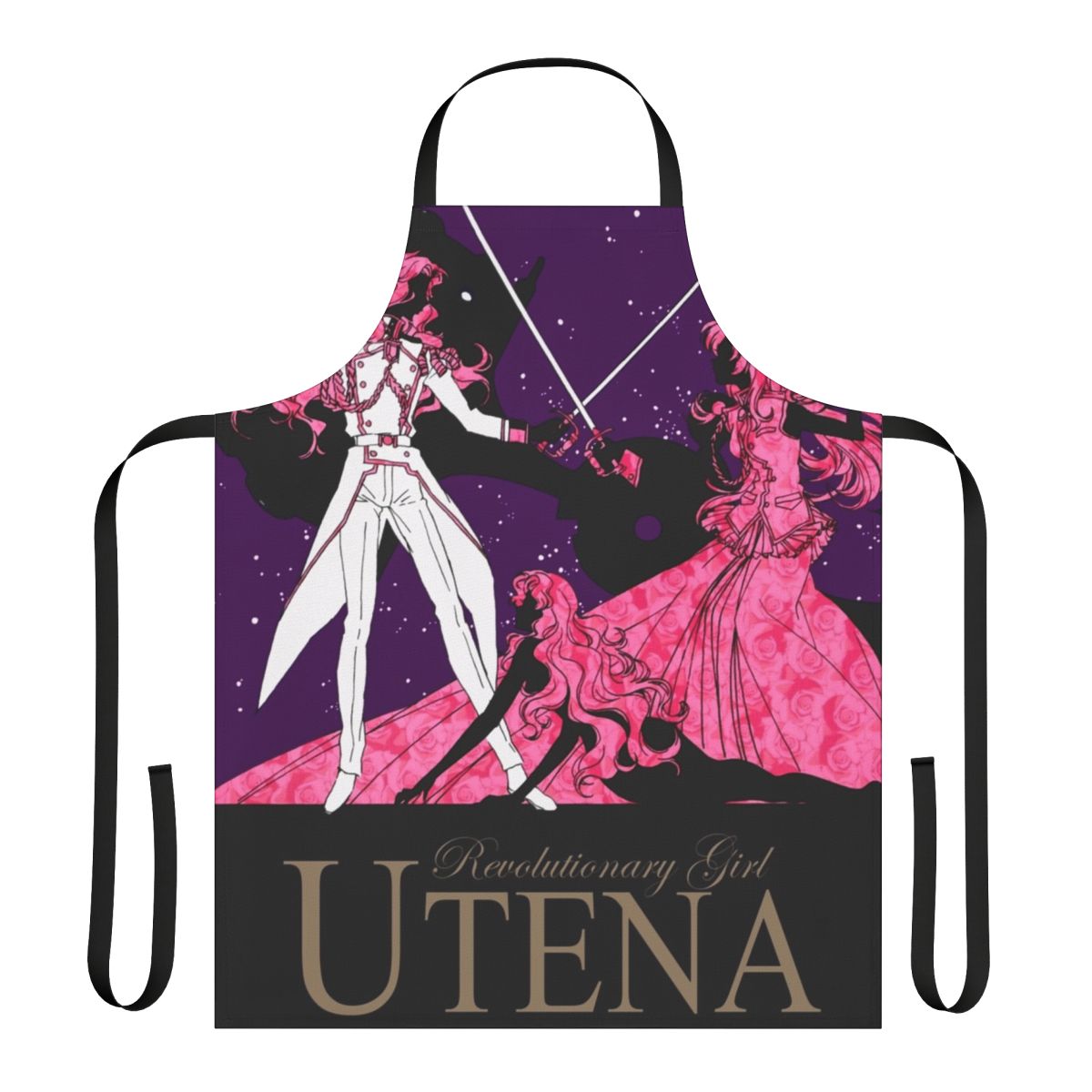 Revolutionary Girl Utena inspired anime apron with sword, prince, and princess motifs
