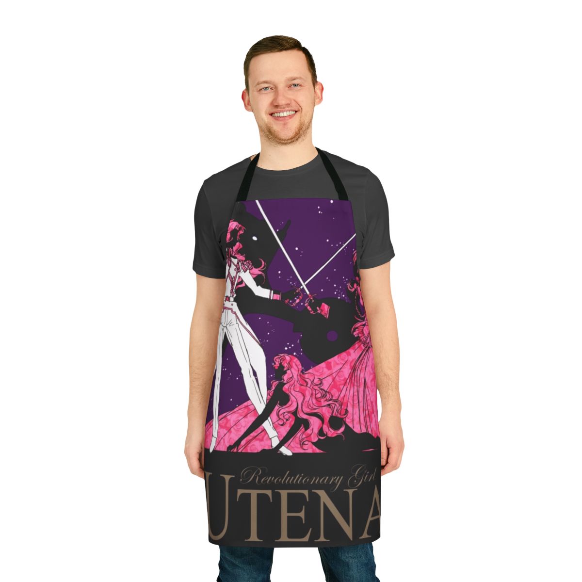 Revolutionary Girl Utena inspired anime apron with sword, prince, and princess motifs