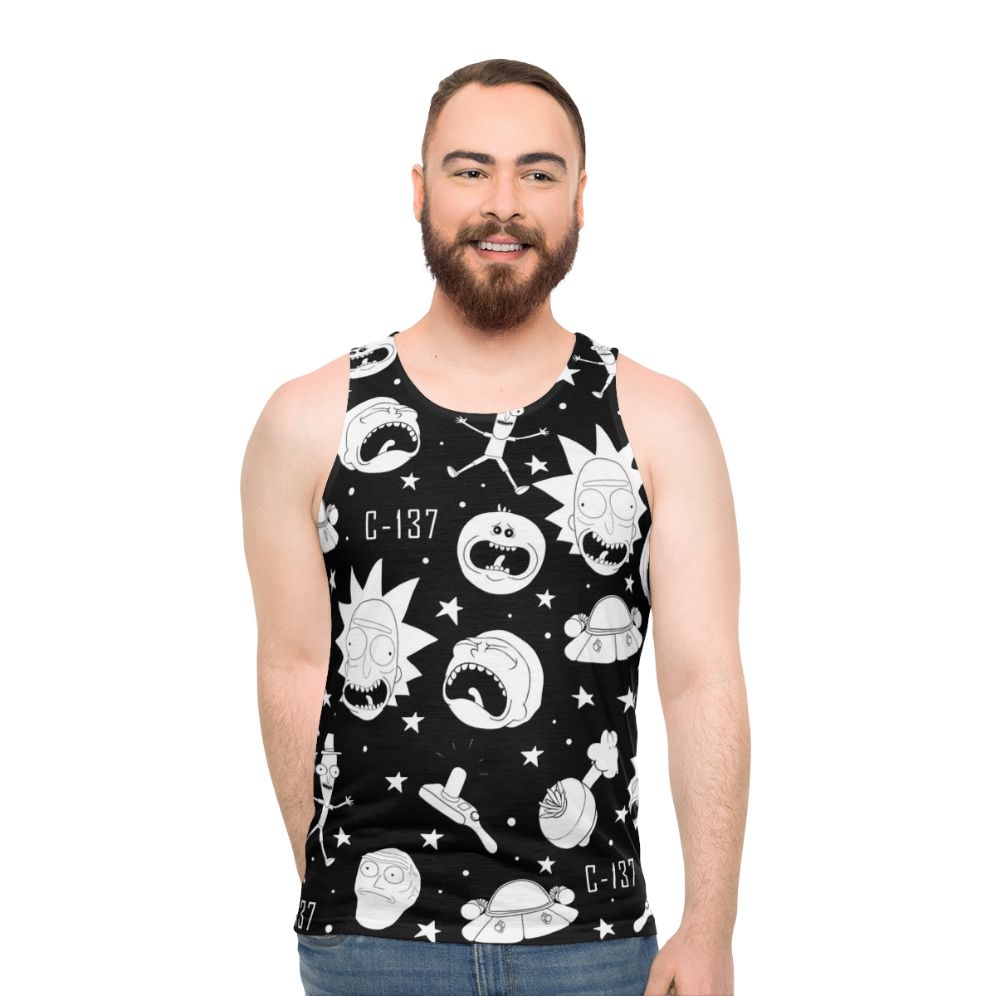 Rick and Morty black and white pattern unisex tank top