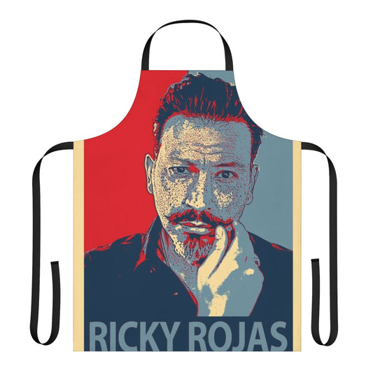 Ricky Rojas-themed apron with stylized design