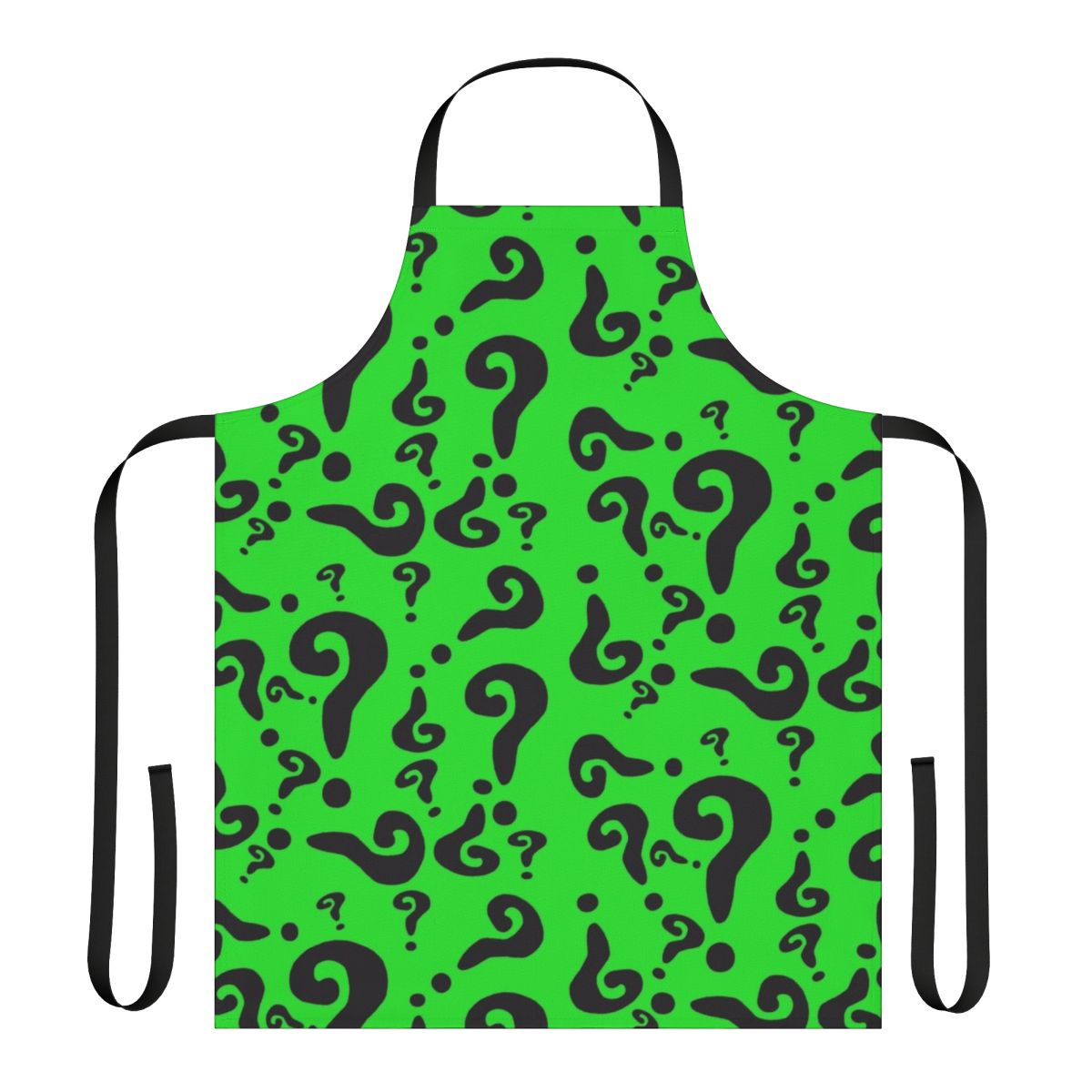 Green apron with question mark design, inspired by The Riddler character from DC Comics