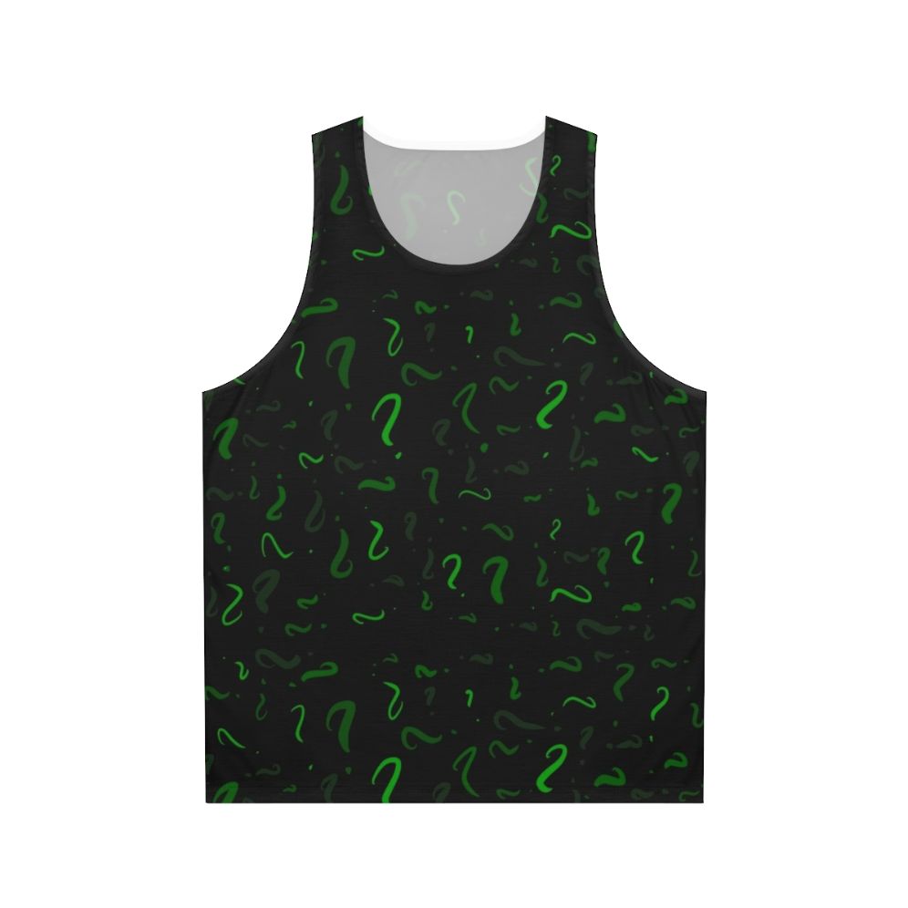 Riddler inspired unisex tank top with question mark design