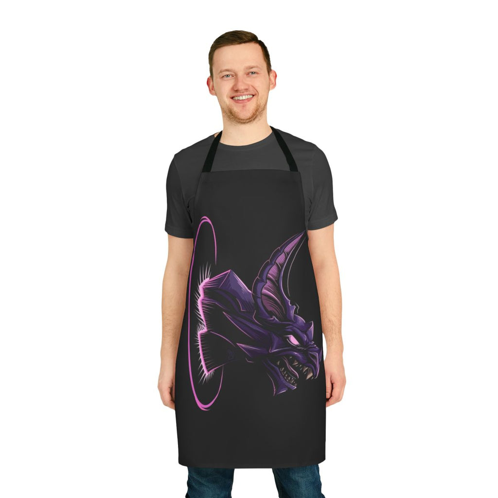 A dark, fantasy-themed apron featuring the Riftstalker from the video game Dauntless