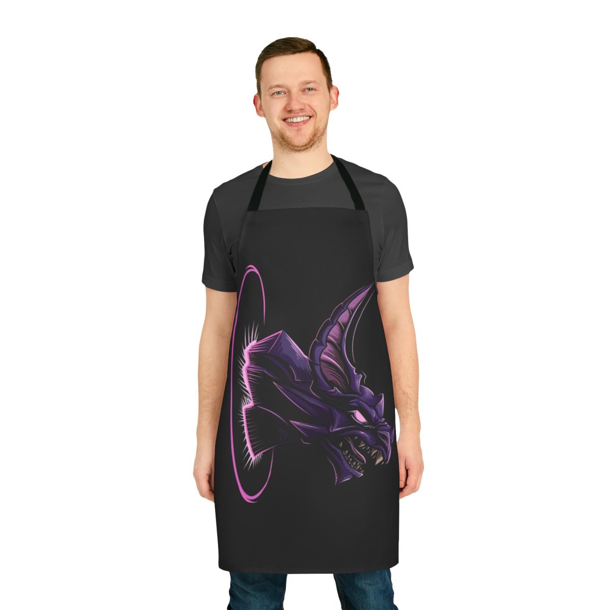 A dark, fantasy-themed apron featuring the Riftstalker from the video game Dauntless