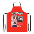 Riot grrrl-themed apron with bold graphics and empowering message