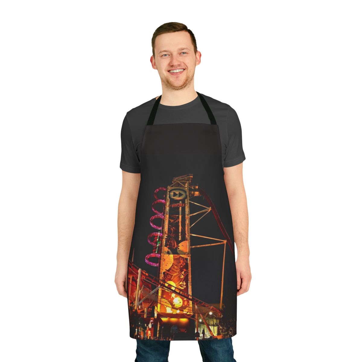 Rip Ride Rockit inspired apron with a nighttime theme for Universal Orlando resort fans