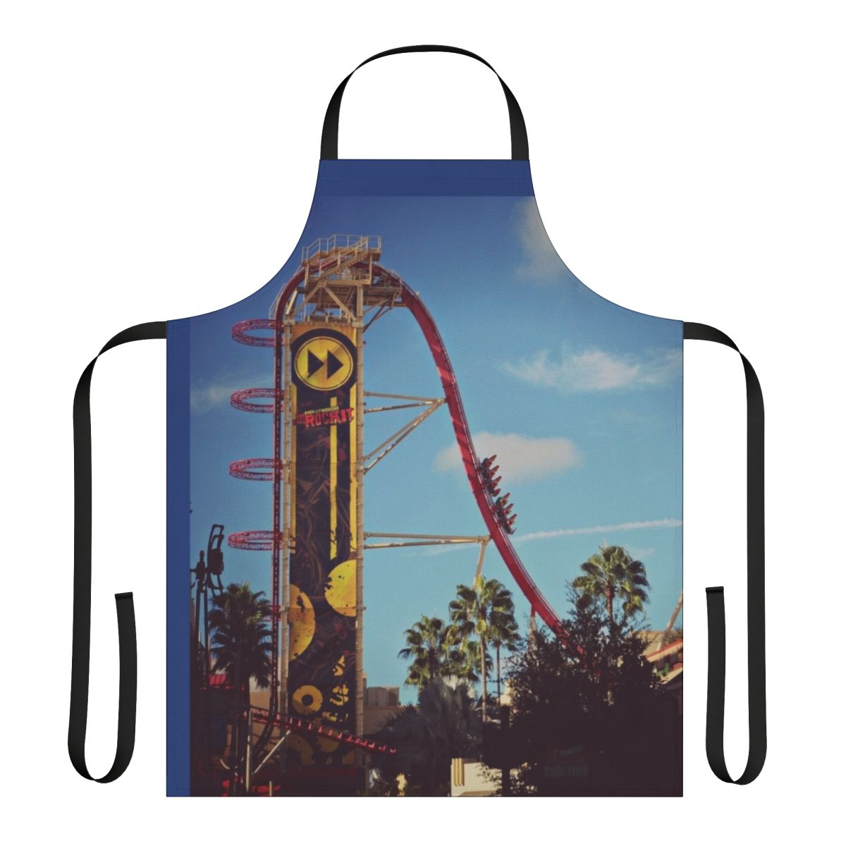 Rip Ride Rockit-themed apron featuring the iconic roller coaster design