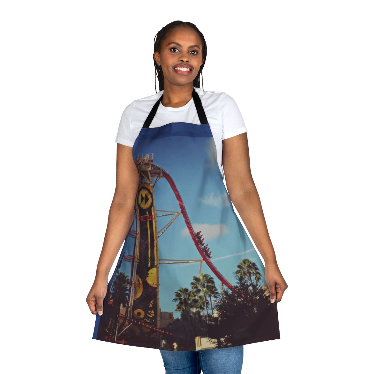 Rip Ride Rockit-themed apron featuring the iconic roller coaster design