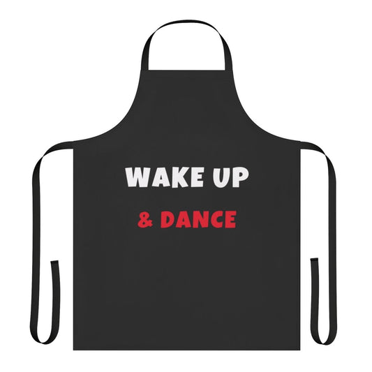 A white apron with the text "Wake Up And Dance Activities Hobbies" printed on it.