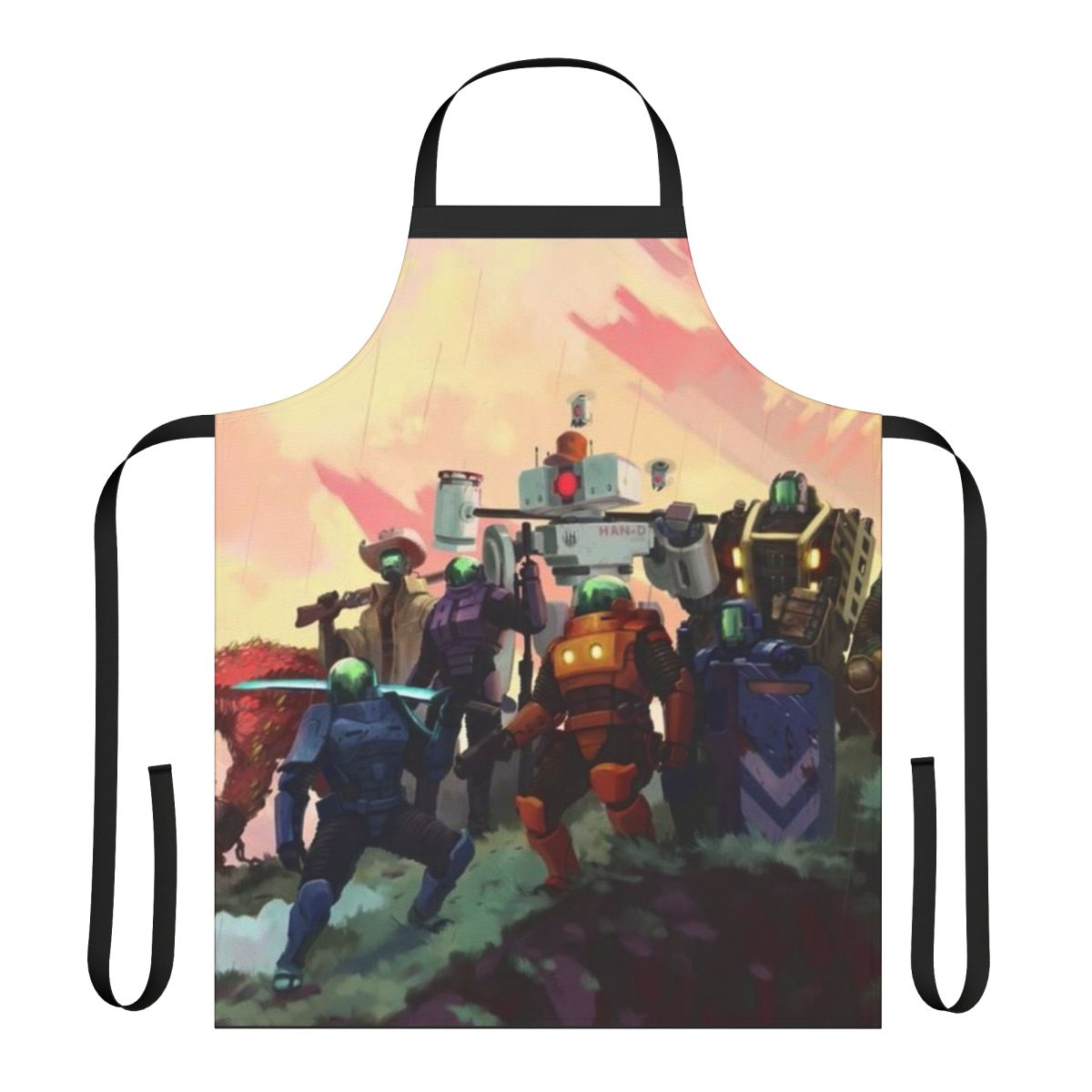 Risk of Rain 2 inspired apron featuring the game's iconic logo and characters