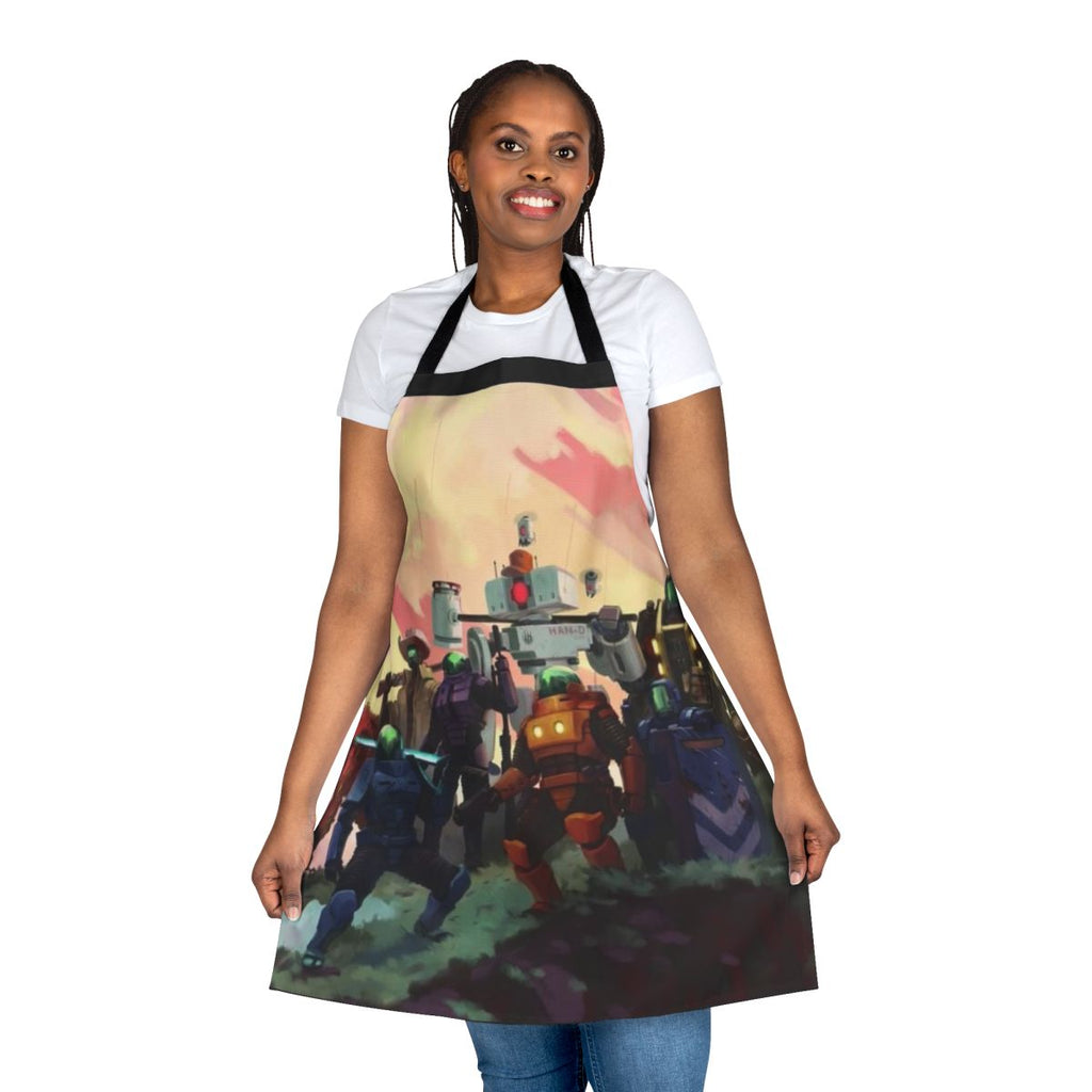 Risk of Rain 2 inspired apron featuring the game's iconic logo and characters