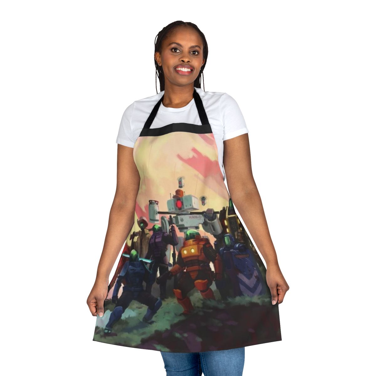Risk of Rain 2 inspired apron featuring the game's iconic logo and characters