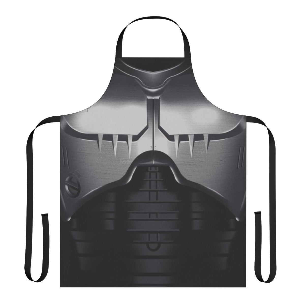 Robocop-inspired chest plate design on a durable apron for cooking and kitchen tasks
