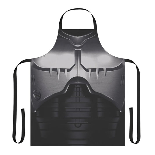 Robocop-inspired chest plate design on a durable apron for cooking and kitchen tasks