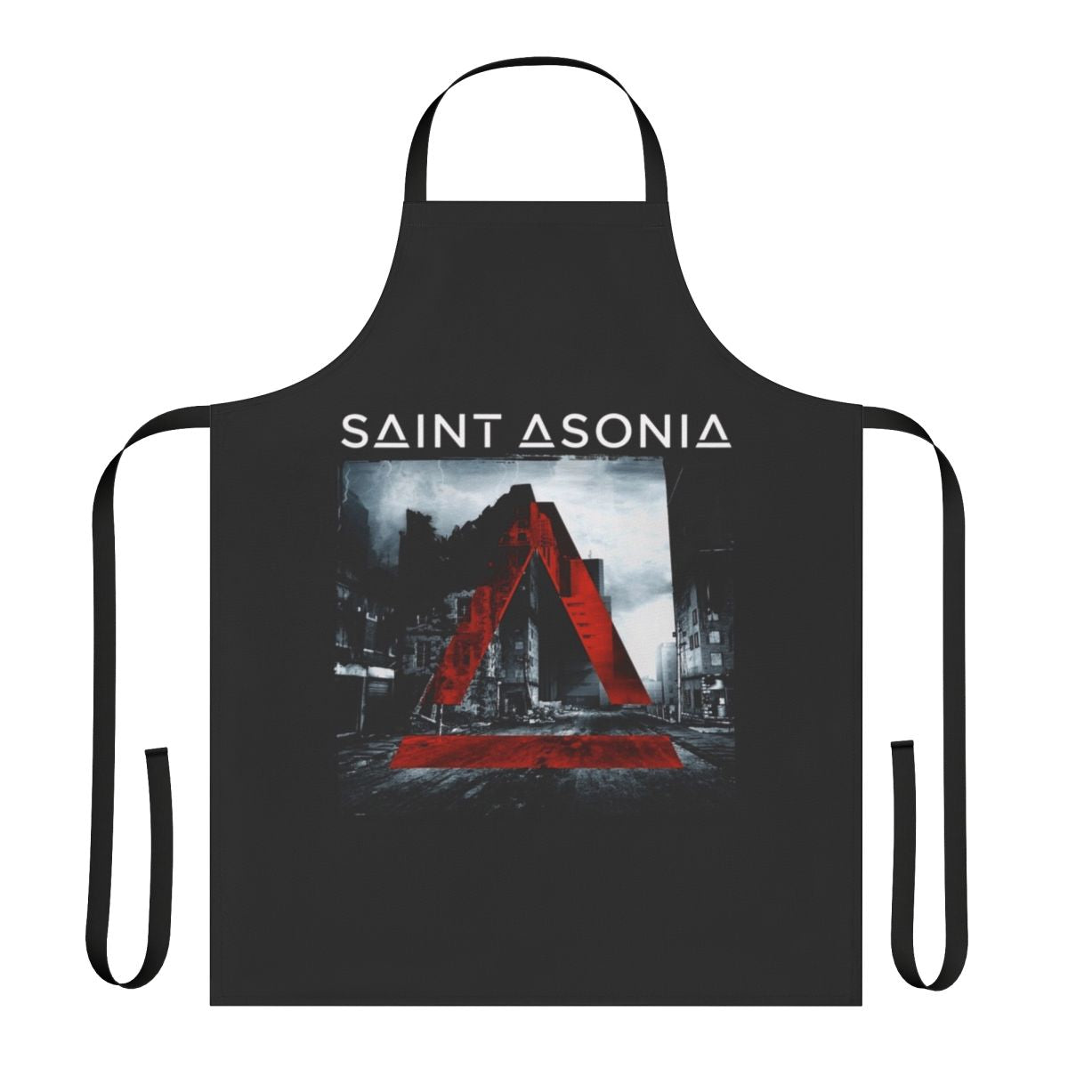Saint Asonia inspired rock band apron with logo and graphic design