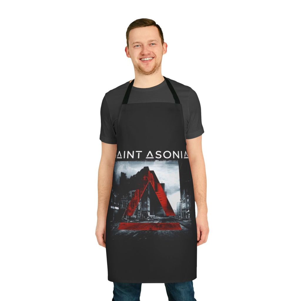 Saint Asonia inspired rock band apron with logo and graphic design