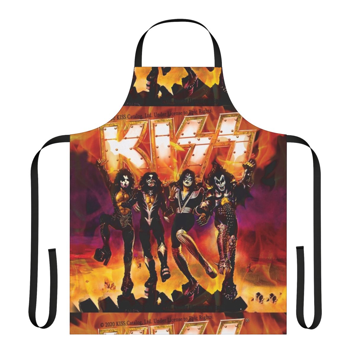 Rock band themed apron with the Kiss the Band T-Shirt design