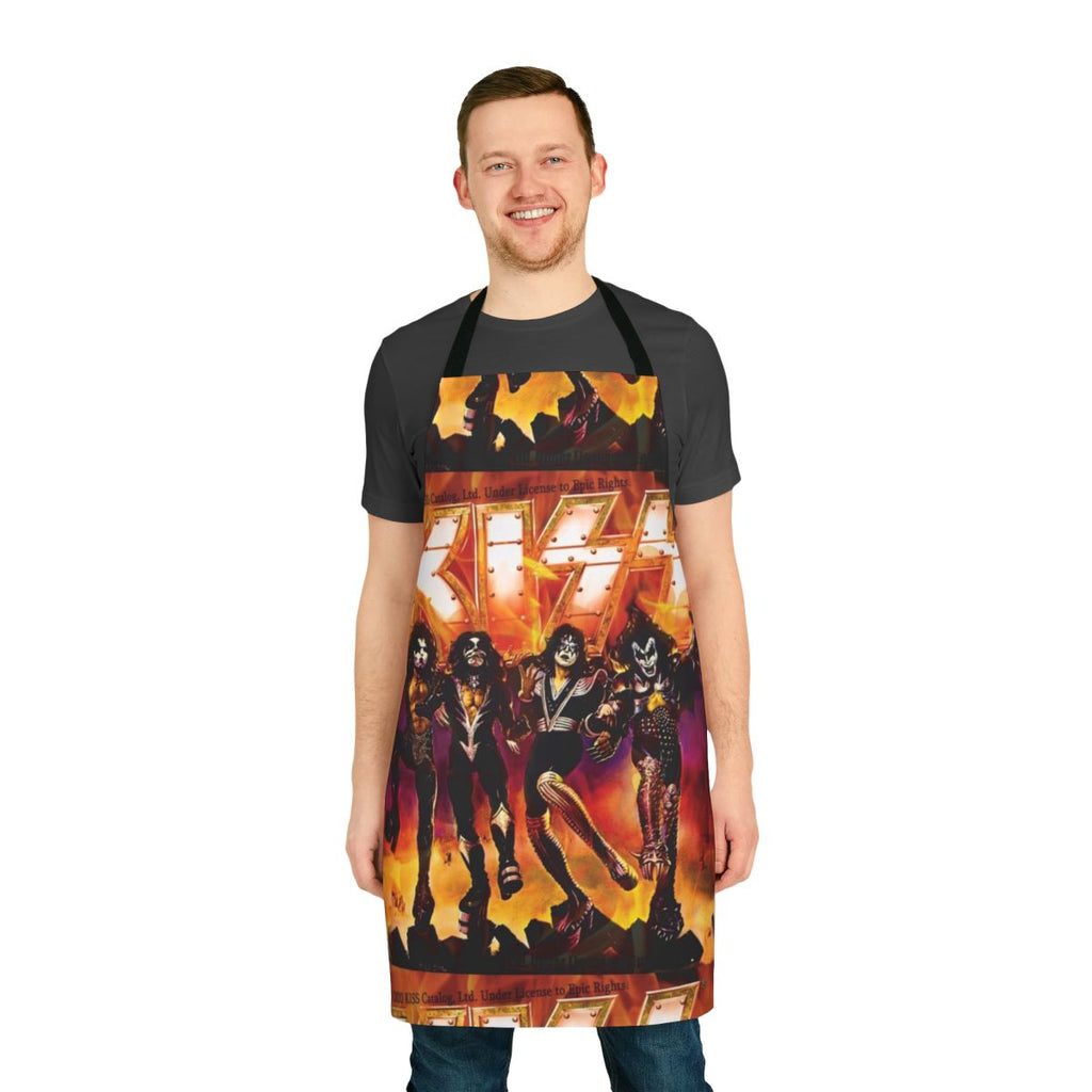 Rock band themed apron with the Kiss the Band T-Shirt design